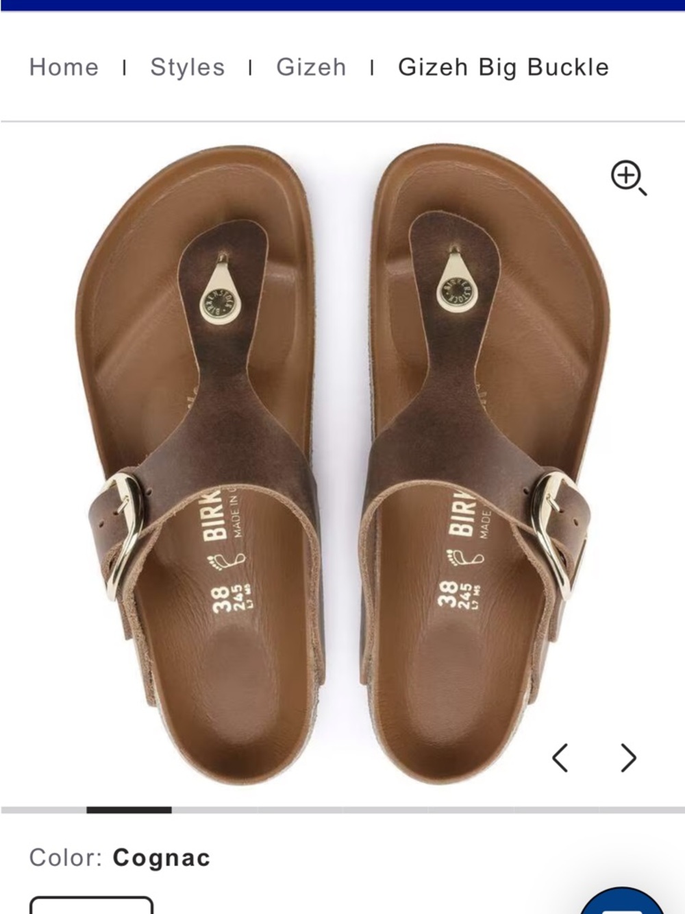 Birkenstock Gizeh Big Buckle cognac size 40